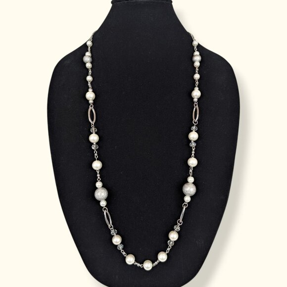 NY Collection Long Faux Pearl & Crystal Accent Necklace - Picture 1 of 5
